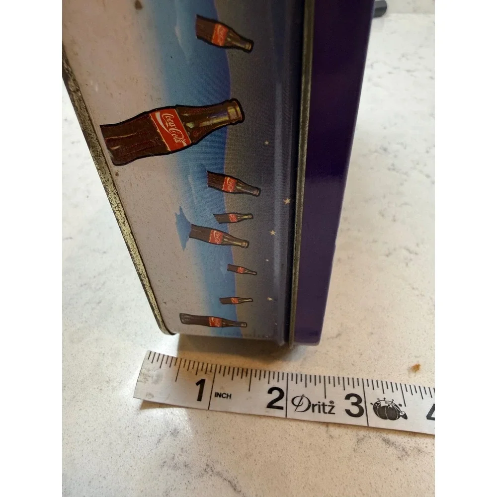 Vintage 1996 Coca-Cola Polar‎ Bear Skiing Surfboard Metal Tin Storage Box 8x6x2